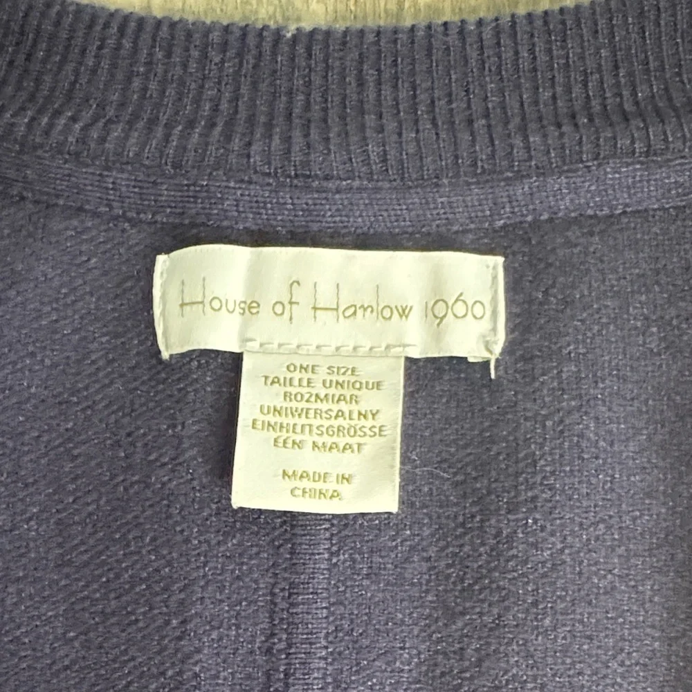 House of Harlow 1960 Navy V-Neck Poncho with Brown and Tan Striped Trim